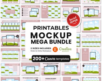 Mega Bundle de plantillas de maquetas de artículos imprimibles, plantillas de anuncios de Etsy para artículos imprimibles, plantillas de maquetas para tabletas, maquetas de papel tamaño carta y A4 de EE. UU.