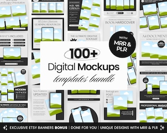 Digital Product Mockup Templates Bundle with PLR & MRR, Digital Listing Mockups with Master Resell Rights, DFY Digital Product Mockups Canva