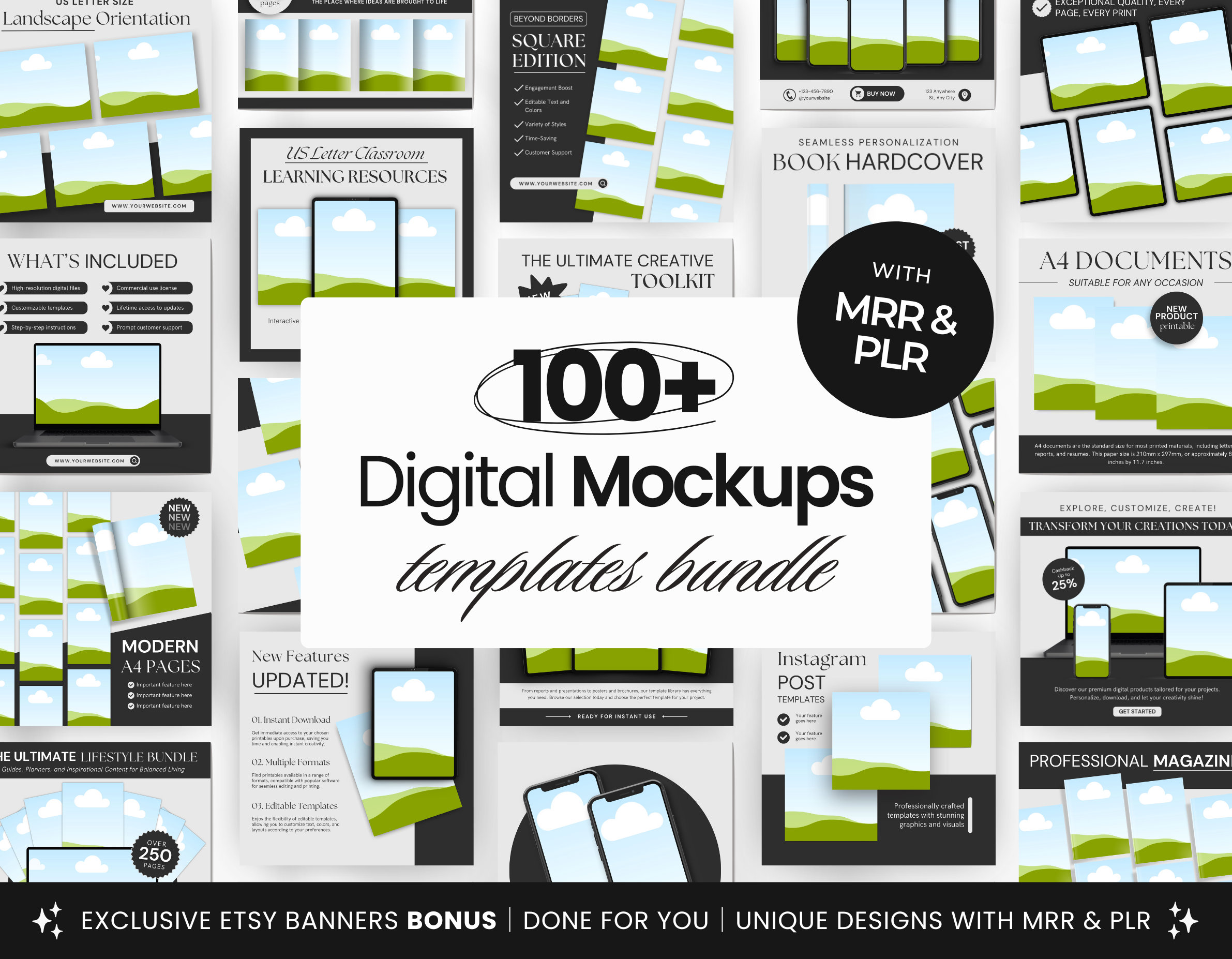 Digital Product Mockup Templates Bundle With PLR & MRR, Digital Listing ...