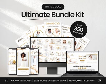 Kit definitivo de modelos de mídia social em branco e dourado, modelos de branding de mídia social de luxo, pacote de modelos de Instagram em ouro branco Canva