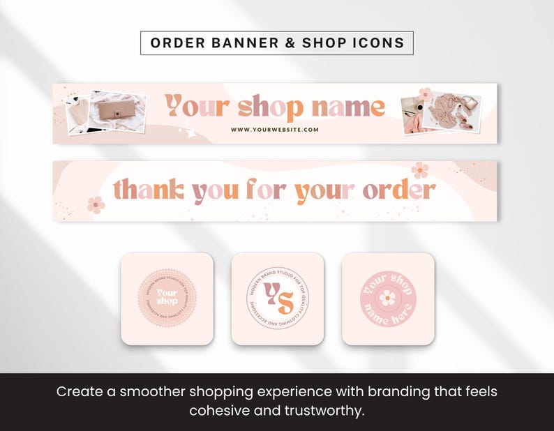 Etsy Shop Bundle Canva-mallar, Etsy Branding Kit för modemärken, Redigerbara Etsy-banner- och listmallar, Peach Pink Shop Kit bild 5