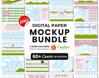 Pakiet szablonów makiet papieru cyfrowego, szablon aukcji Etsy dla papieru cyfrowego, makiety papieru cyfrowego Canva, szablony makiet papieru Canva