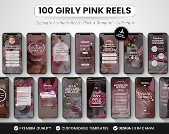 100 plantillas de Instagram Reels en tonos rosados para chicas, Canva Reels coquetos, videos de redes sociales con estética suave para creadores de marcas de lujo femeninas