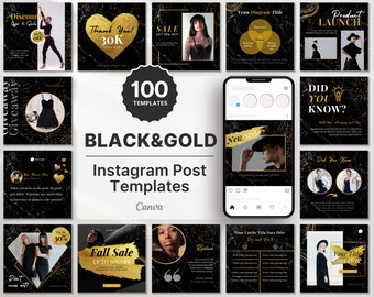 Instagram Post Templates Black & Gold, Luxury Instagram Canva Templates, Social Media Posts White Gold, Instagram Luxury Gold Post Templates