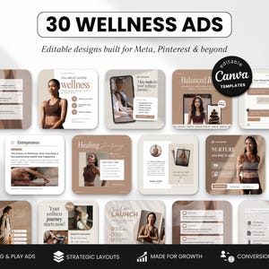 Wellness Static Ad Templates Canva, Meta Ads for Wellness & Holistic Coaches, Facebook and Instagram Ads, Neutral Aesthetic Marketing Kit
