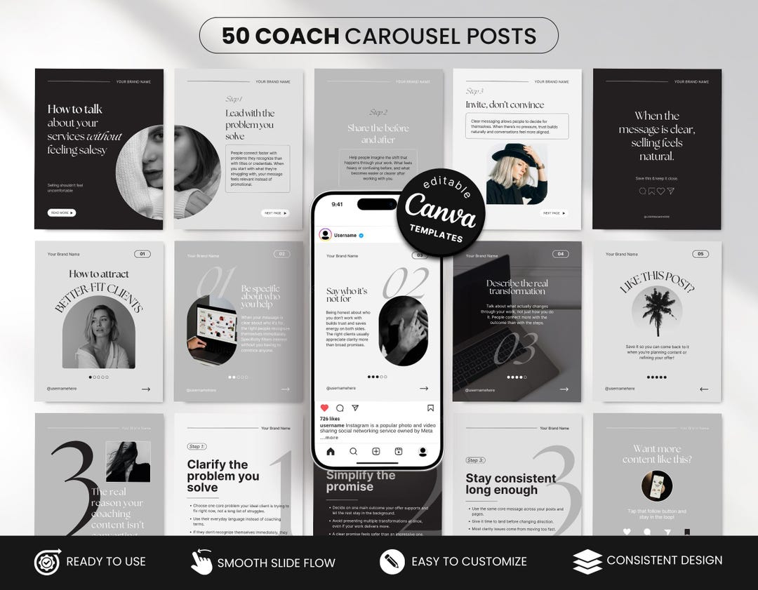 Coach Carousel Instagram Posts, Canva Carousel Templates for Coaches ...