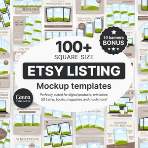 Etsy Digital Listing Mockups Brown, Etsy Listing Templates for Digital Products, Etsy Square Listings Canva, Digital Product Mockups Bundle