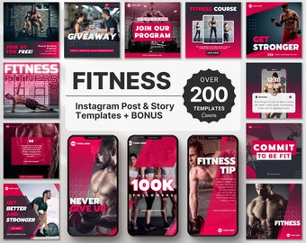 Fitness Coach Instagram Vorlagen Bundle Kit, Fitness Instagram Posts & Stories, Fitnessstudio Instagram Branding Kit, Coach Instagram Canva Vorlagen