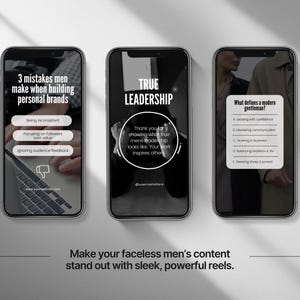 100 Faceless Men Instagram Reels Templates, Masculine Canva Reels, Dark Aesthetic Social Media Reel Videos for Content Creators & Coaches image 4