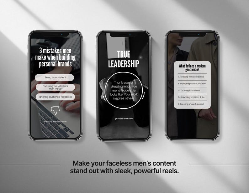 100 Faceless Men Instagram Reels Templates, Masculine Canva Reels, Dark Aesthetic Social Media Reel Videos for Content Creators & Coaches image 4