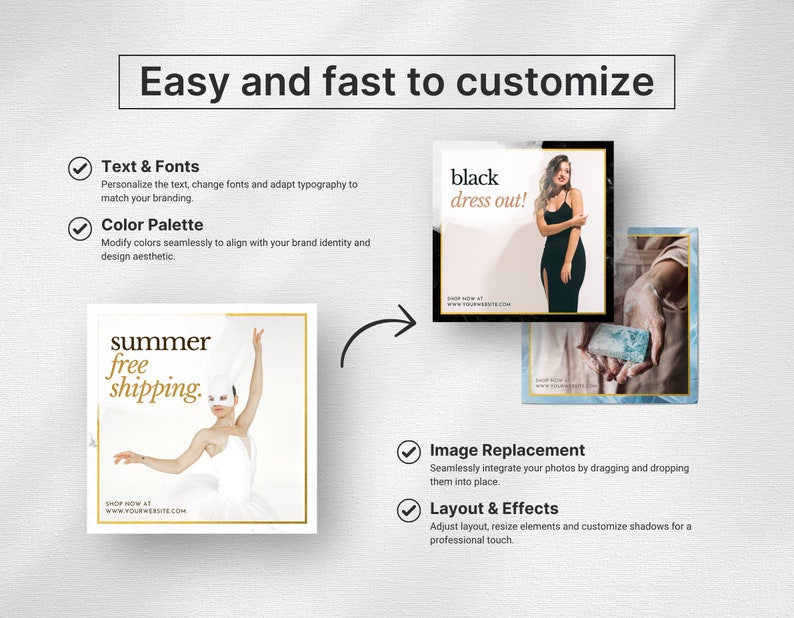 White & Gold Instagram Templates Bundle Kit Easy to edit mockup