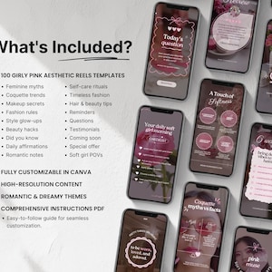 100 Girly Pink Instagram Reels Templates, Coquette Canva Reels, Soft Aesthetic Social Media Reel Videos for Feminine Luxury Brand Creators image 2