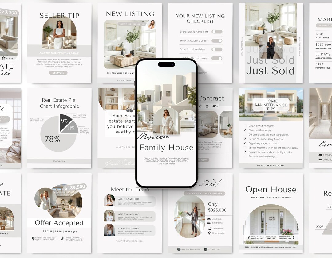 Real Estate Instagram Templates Bundle Kit, Neutral Aesthetic Realtor ...