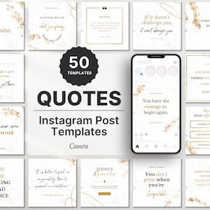 Instagram Quotes Post Templates White & Gold, Instagram Luxury Quotes Templates, Social Media Quotes Gold, Quotes Canva Templates White Gold