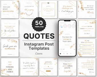 Instagram Quotes Post Templates White & Gold, Instagram Luxury Quotes Templates, Social Media Quotes Gold, Quotes Canva Templates White Gold