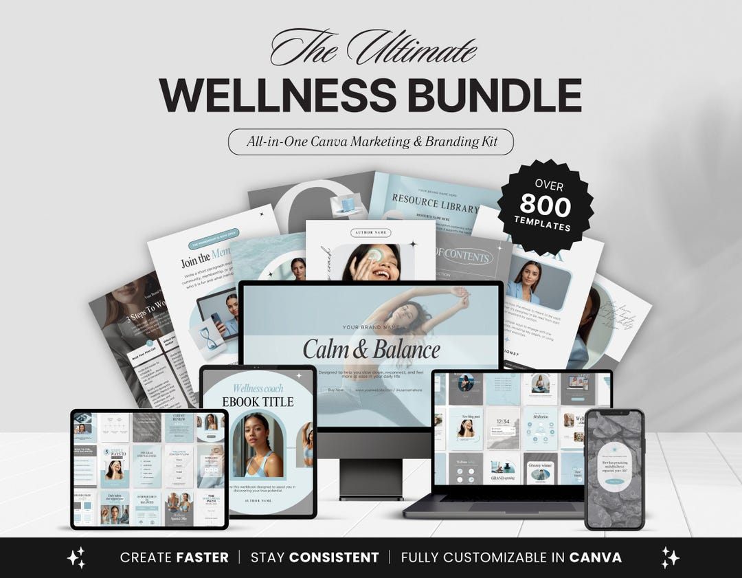 Wellness Coach Canva Template Bundle, Social Media Branding Kit for ...