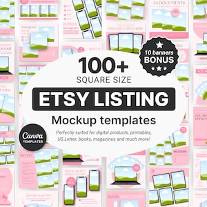 Etsy Digital Listing Mockups Pink, Etsy Listing Templates for Digital Products, Etsy Square Listings Canva, Digital Product Mockups Bundle