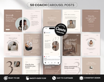Messages Instagram du carrousel des coachs, modèles de carrousel en toile beige pour les coachs, contenu Instagram pour les coachs professionnels et de vie