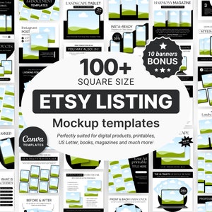 Etsy Digital Listing Mockups Black, Etsy Listing Templates for Digital Products, Etsy Square Listings Canva, Digital Product Mockups Bundle