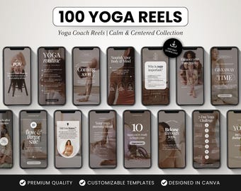 100 Yoga Coach Instagram Reels Templates, Editable Canva Meditation Reels, Neutral Aesthetic Social Media Reel Videos for Holistic Wellness