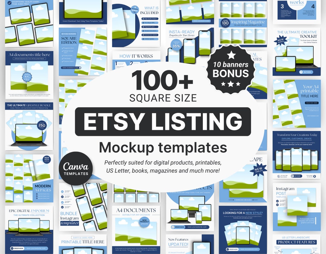 Etsy Digital Listing Mockups Blue, Etsy Listing Templates for Digital ...
