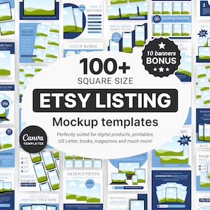 Etsy Digital Listing Mockups Blue, Etsy Listing Templates for Digital Products, Etsy Square Listings Canva, Digital Product Mockups Bundle