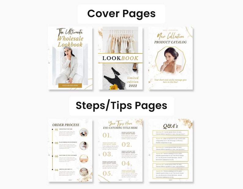 White & Gold Product Catalog Template Canva