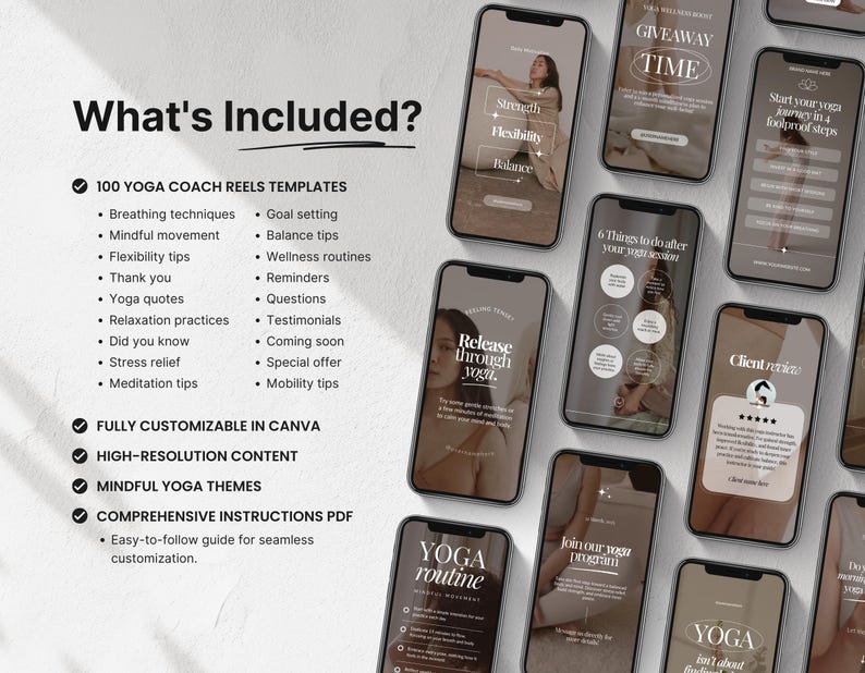 100 Yoga Coach Instagram Reels Templates, Editable Canva Meditation ...