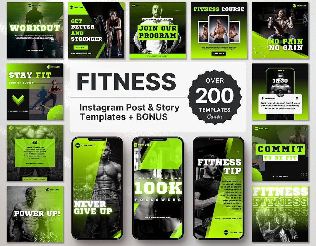 Fitness Coach Instagram Templates Bundle Kit, Fitness Instagram Posts ...