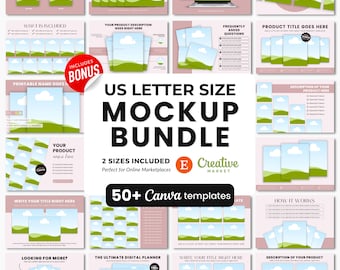 US Letter Size Mockups Bundle, US Letter Printables Mockup-Vorlagen, Etsy-Vorlage US Letter Canva Mockup-Vorlagen