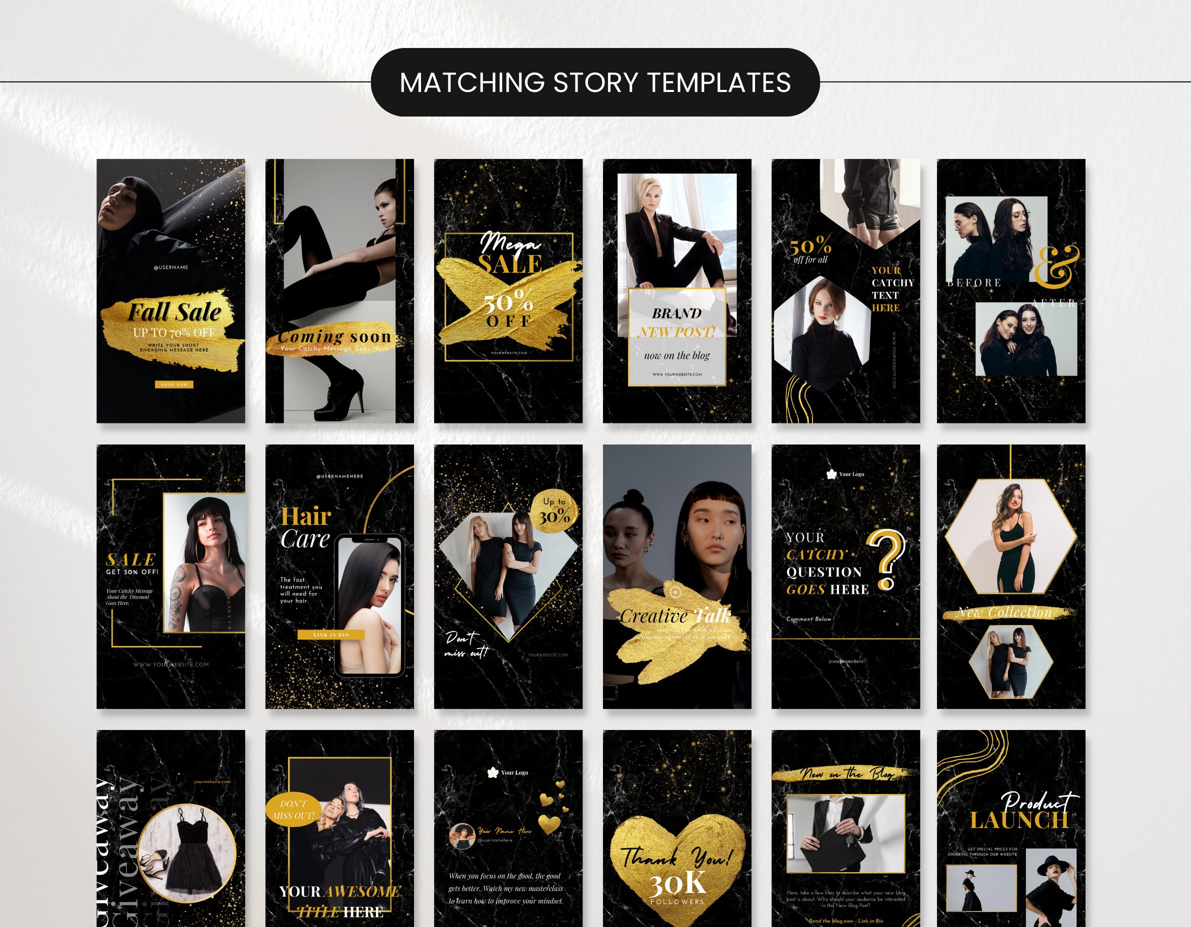 Ultimate Black & Gold Social Media Templates Bundle Kit, Luxury Social ...