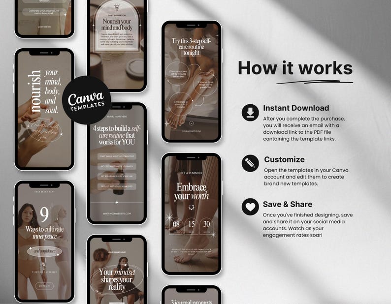 100 Self-Care Instagram Reels Templates, Editable Canva Self-Love Reels, Neutral Aesthetic Social Media Reel Videos for Personal Development image 7