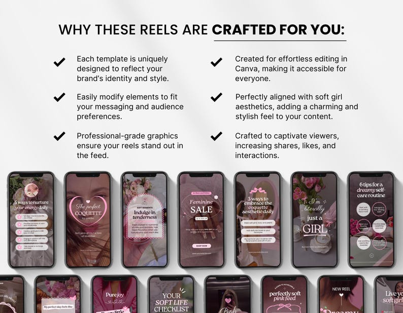 100 Girly Pink Instagram Reels Templates, Coquette Canva Reels, Soft Aesthetic Social Media Reel Videos for Feminine Luxury Brand Creators image 8