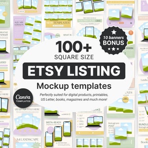 Etsy Digital Listing Mockups Colorful, Etsy Listing Templates for Digital Products, Etsy Square Listings Canva, Digital Product Mockups