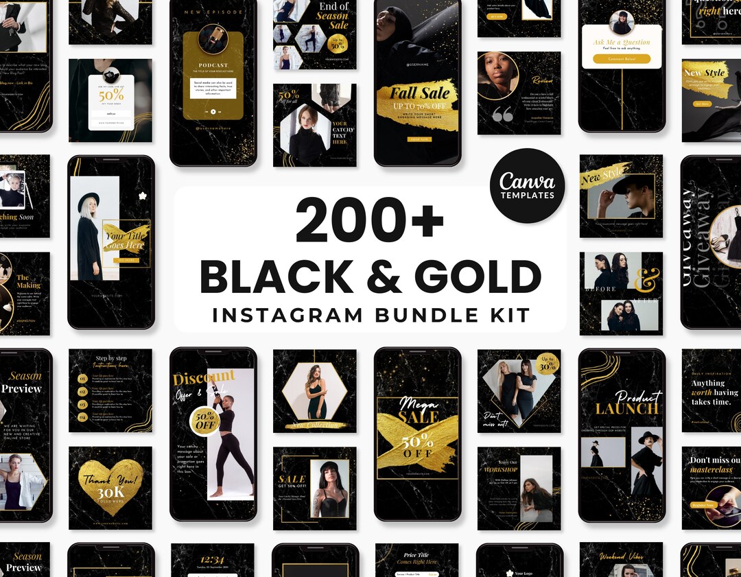 Black & Gold Instagram Templates Bundle Kit Luxury Instagram - Etsy