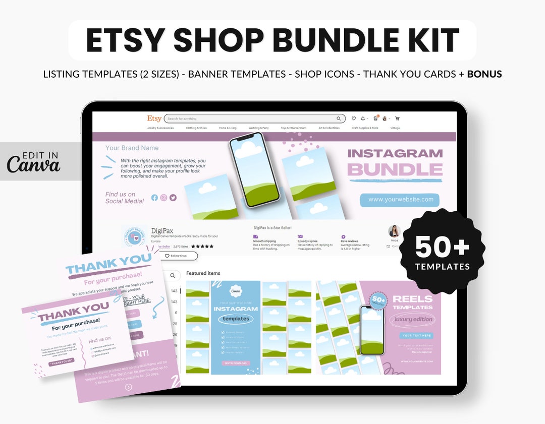 Etsy Instagram Templates Shop Bundle, Etsy Listing Template for Social ...