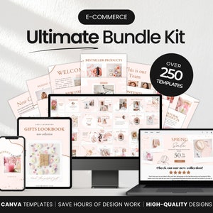 Ultimate E-Commerce Social Media Templates Bundle Pink, E-Commerce Marketing Templates Bundle, Etsy Seller Social Media Branding Canva