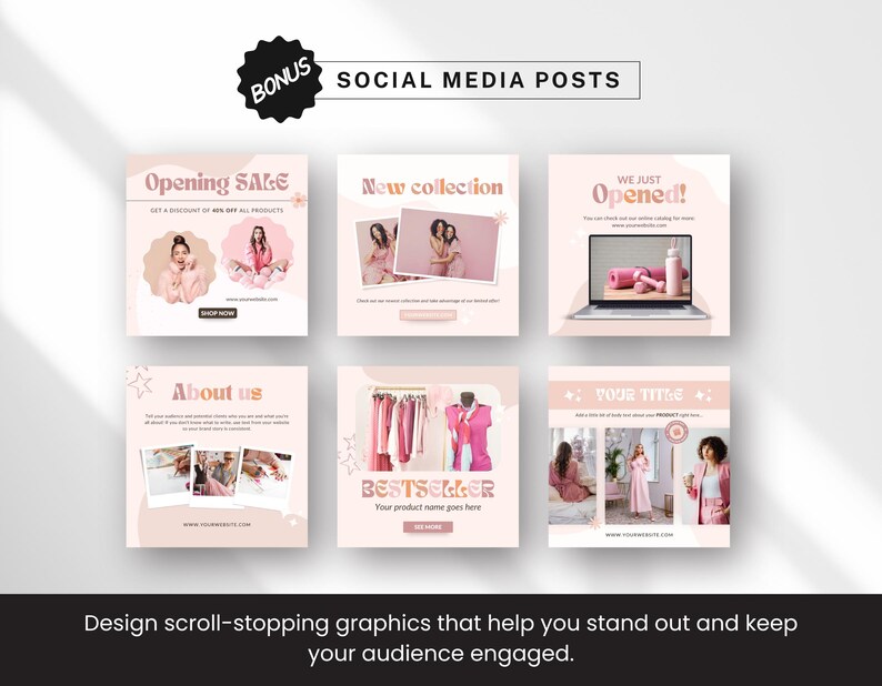Etsy Shop Bundle Canva-mallar, Etsy Branding Kit för modemärken, Redigerbara Etsy-banner- och listmallar, Peach Pink Shop Kit bild 7