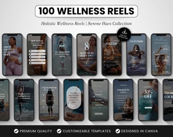 Wellness Instagram Reels Vorlagen, Canva Bearbeitbare Walzen für Wellness & Holistic Coaches, Blaue Ästhetik, Social Media Video Content