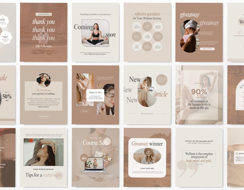 Wellness Instagram Templates Bundle Kit, Beige Wellness Coach Canva ...