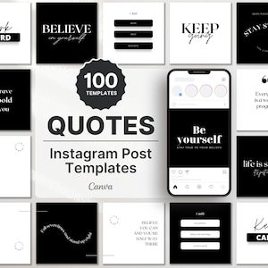 Quotes Instagram Post Templates Black & White, Instagram Quotes Templates, Instagram Canva Templates, Social Media Post Quotes Templates