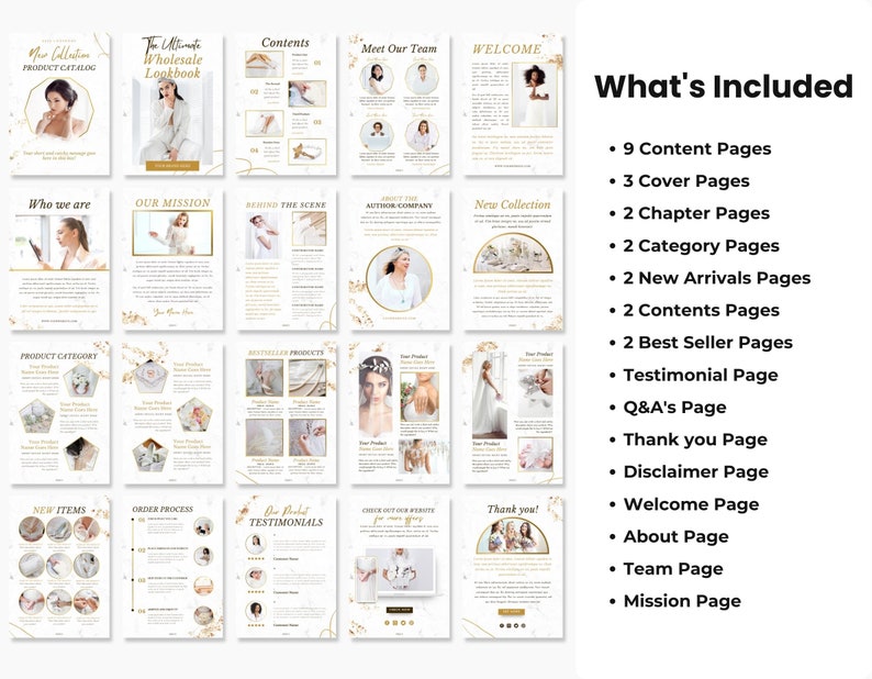 White & Gold Product Catalog Template Canva