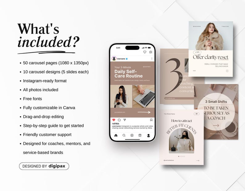 Coach Carousel Instagram Posts, Beige Canva Carousel Templates for ...
