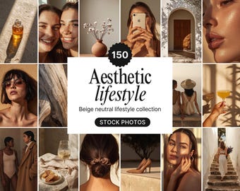 Lot de photos neutres sur le plan esthétique, images de marque lifestyle pour créateurs de contenu et entraîneurs, photos Instagram beiges minimales