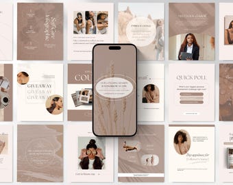 Coach Instagram Templates Bundle Kit, Beige Coaching Instagram Templates Canva, Business Coach Social Media Templates, Instagram Marketing