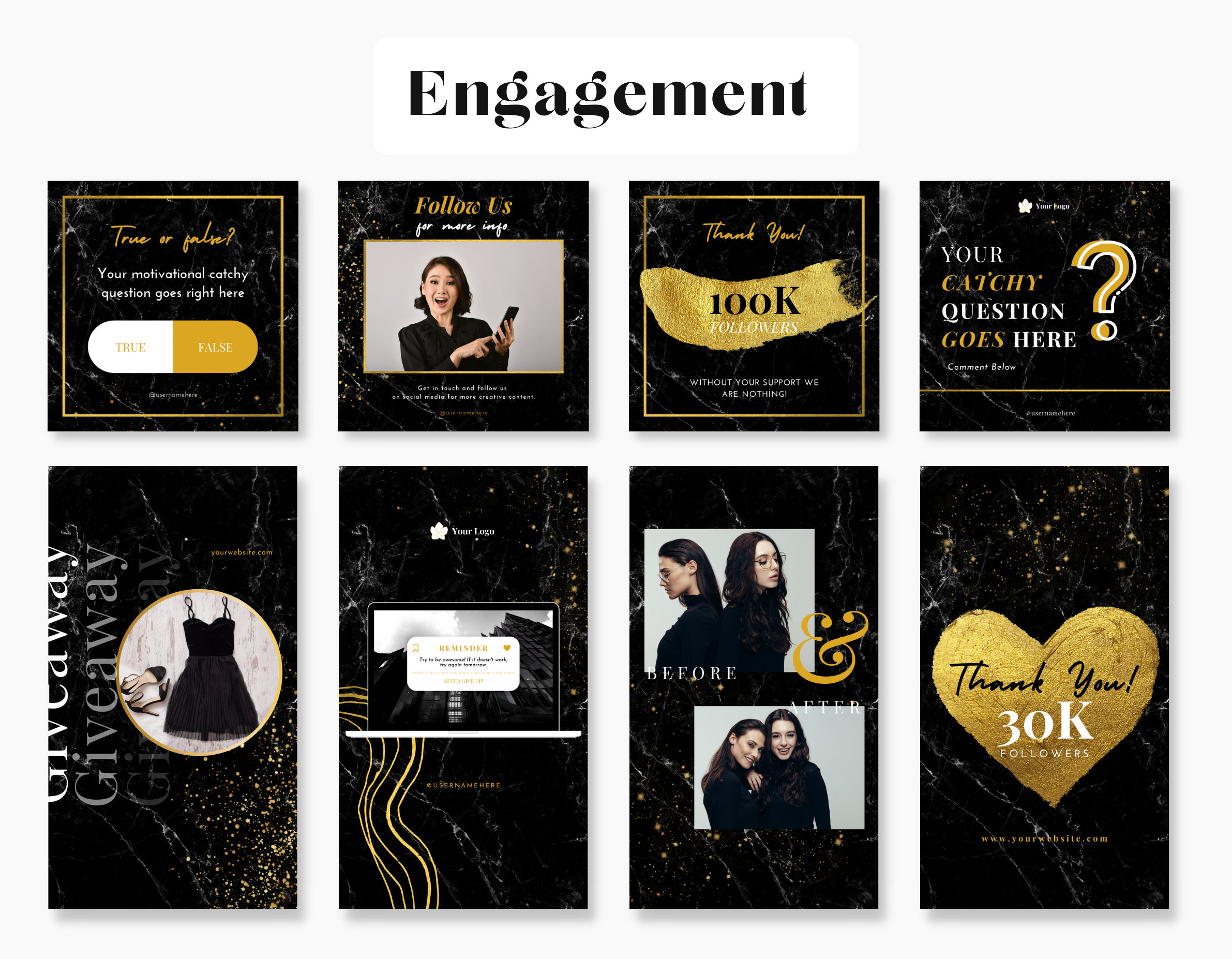 Black & Gold Instagram Templates Bundle Kit Luxury Instagram - Etsy