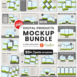 Digital Products Mockup Templates Bundle, Etsy Listing Template for Digital Products, Course Creator Mockups, Square Listing Mockups Canva