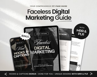 Faceless Digital Marketing Guide with PLR MRR + Bonus 30 Days Viral Hooks & Captions, Done for you Digital Products, Faceless Instagram