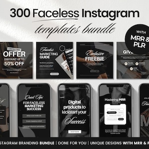 Faceless Instagram Templates Bundle with PLR & MRR , Instagram Faceless Branding, Faceless Post Templates,  Faceless Stories, Carousel Posts