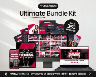 Ultieme fitnesscoach socialmedia-sjablonenbundelset, socialmedia-brandingsjablonen voor fitness, fitnesscanva-sjablonen, personal trainer
